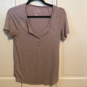American Eagle Pink Stripe Henley T-shirt